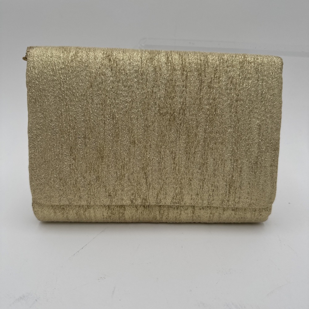 La Regale Gold Metallic Evening Clutch Bag Beaded Chain Strap Vintage Style
